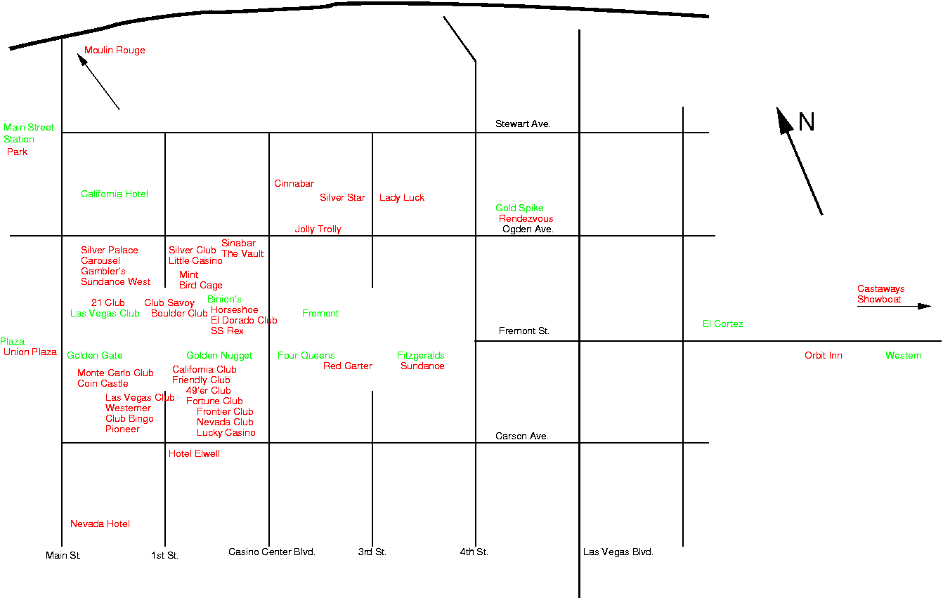 Las Vegas Map Of Casinos Historical Las Vegas Downtown Casino Map